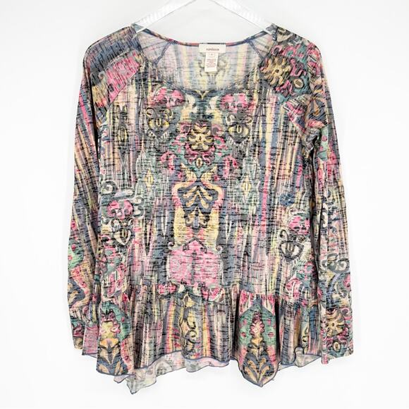 Sundance Ruffle Hem Printed Burnout Top S - Picture 1 of 5